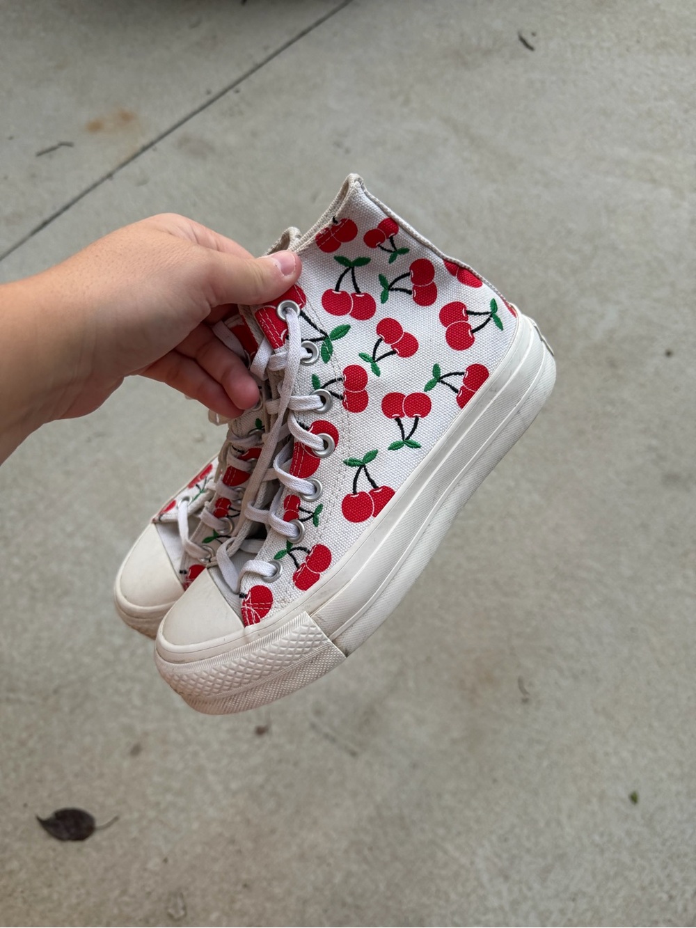 Converse White High-Top Sneakers with Red Cherry Print - Women's